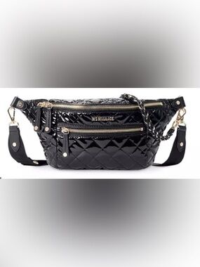 MZ Wallace CROSBY SLING BLACK PATENT LEATHER BELT BAG NEW